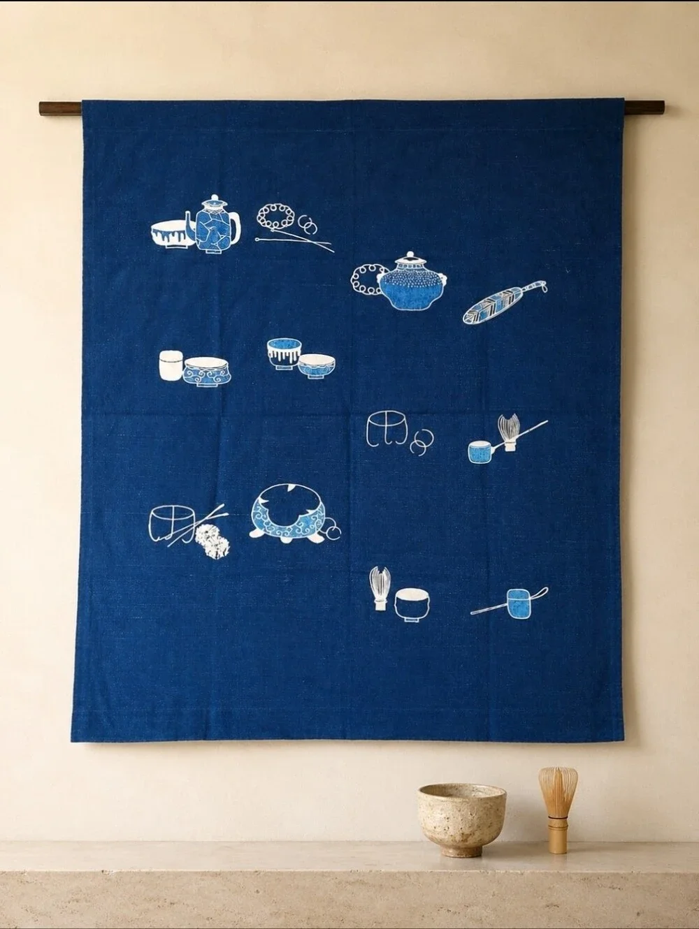 Sasakura Gensho Japanese Indigo Tea Ceremony Noren Style Wall Hanging 56x44